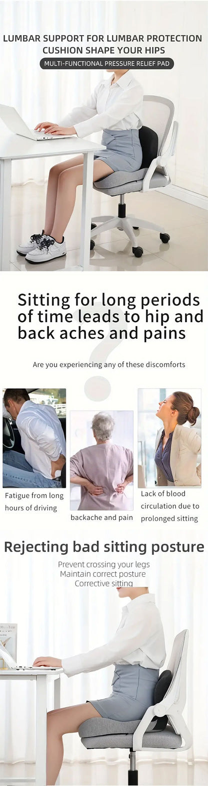 Memory Foam Seat Cushion Lumbar Support-2-in-1 back & Tailbone Relief