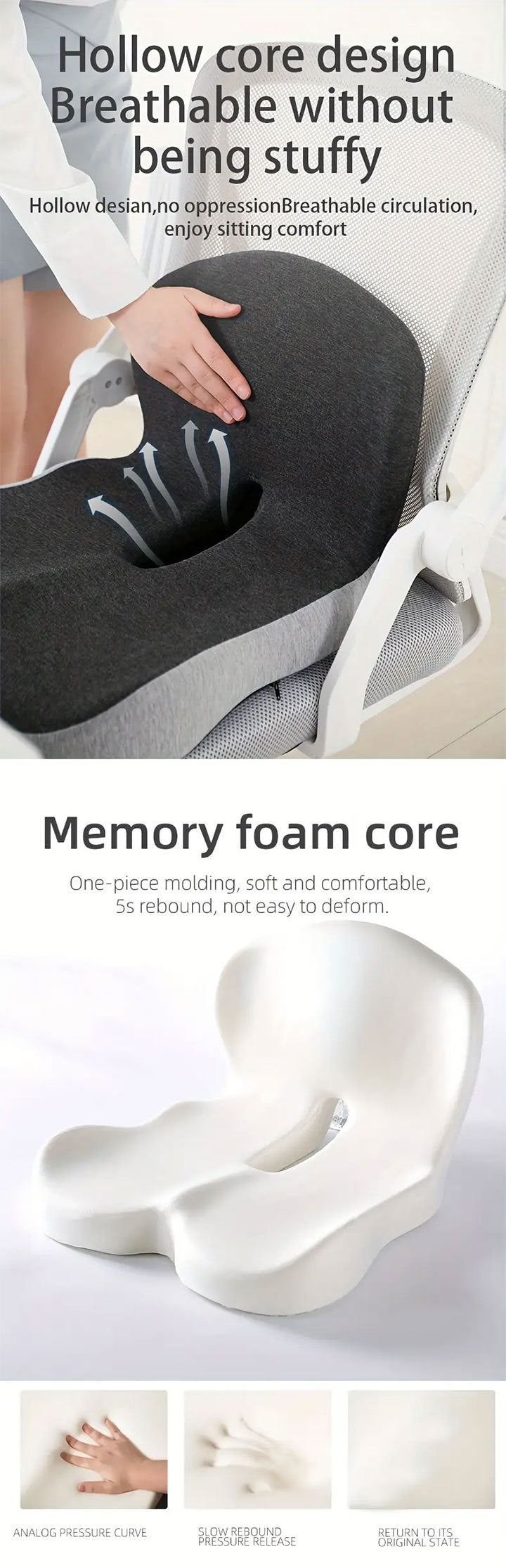 Memory Foam Seat Cushion Lumbar Support-2-in-1 back & Tailbone Relief