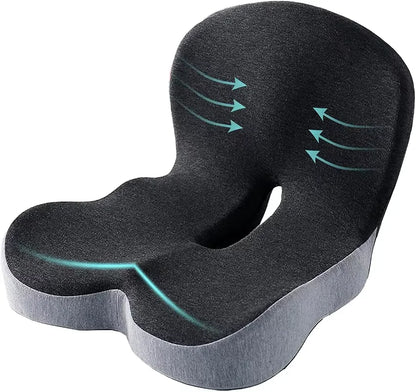 Memory Foam Seat Cushion Lumbar Support-2-in-1 back & Tailbone Relief