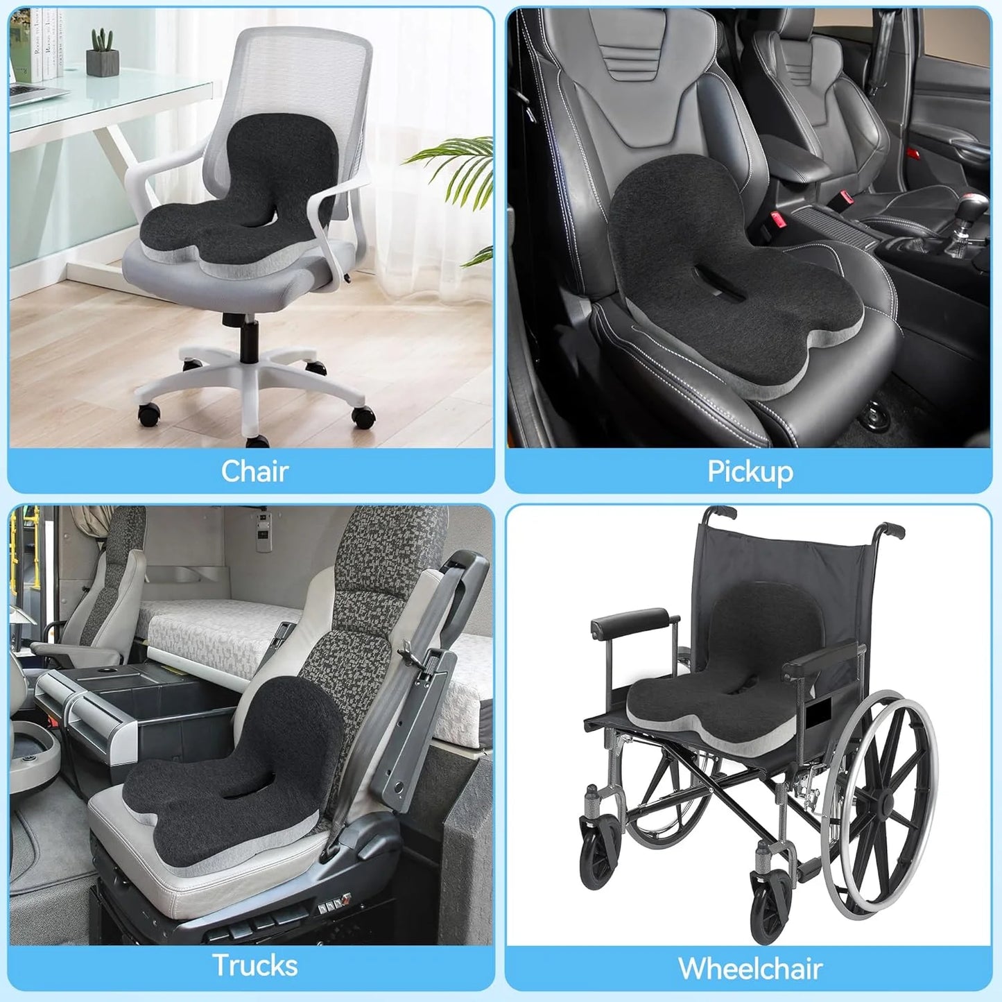 Memory Foam Seat Cushion Lumbar Support-2-in-1 back & Tailbone Relief